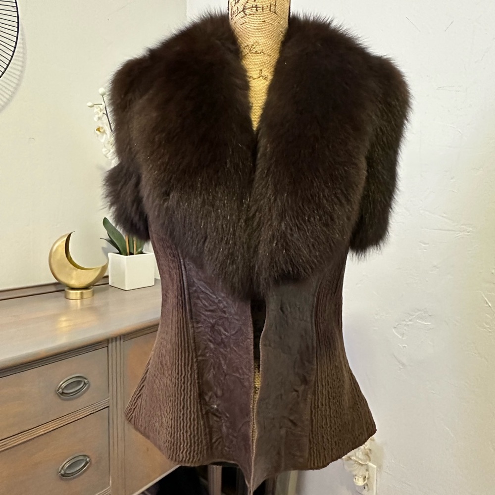 Kippys Large / med Leather, fur, crystal stud vest